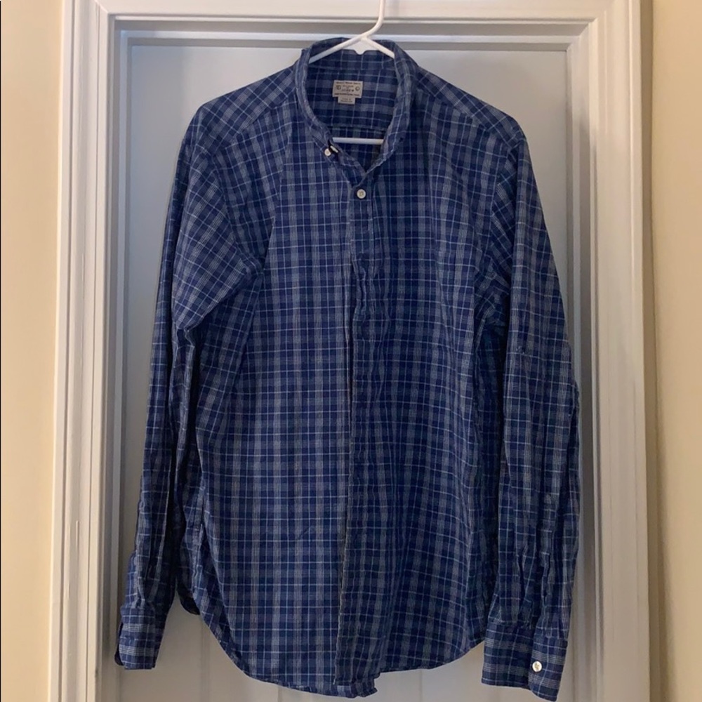 Blue and white plaid button down